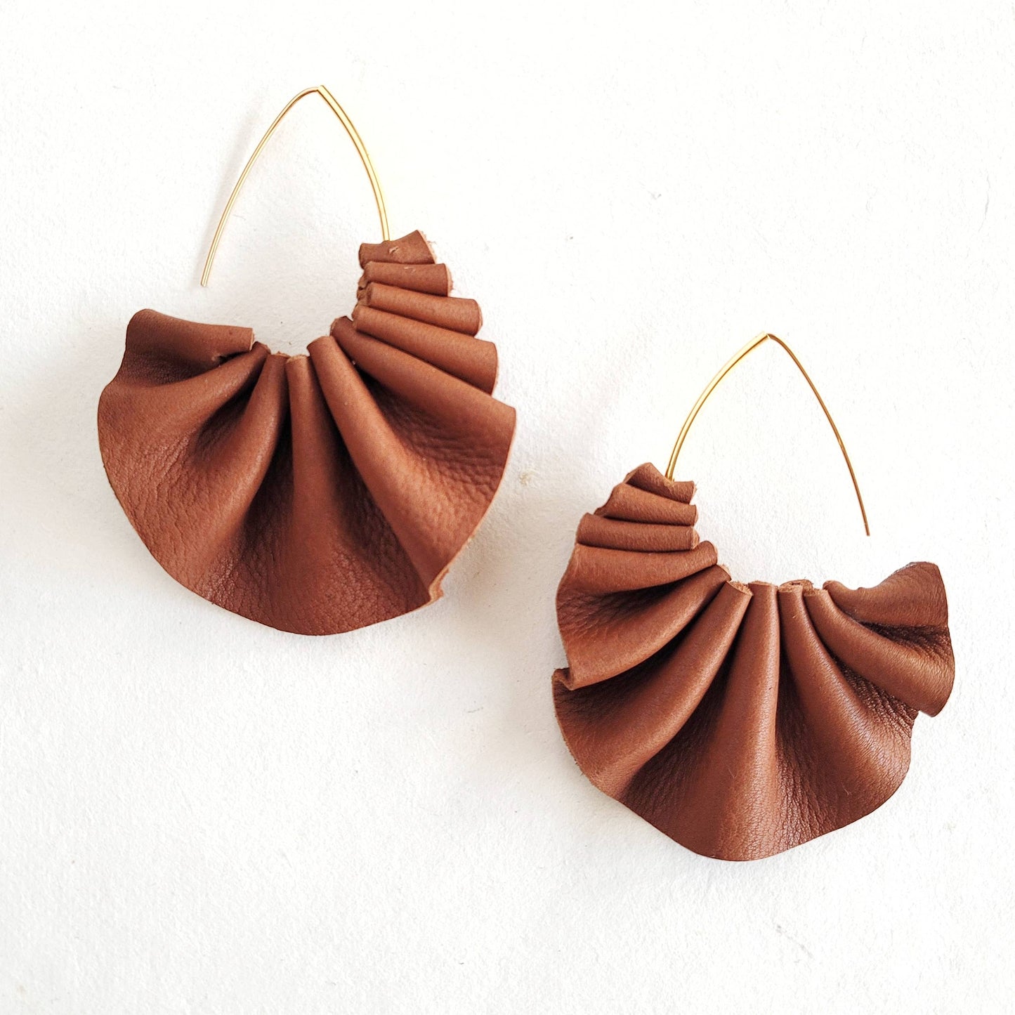 Pleated leather hoop earrings