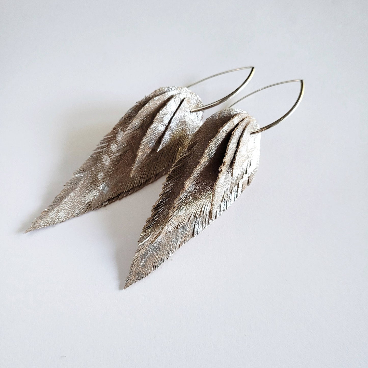 Handmade metallic Leather Feather Earrings