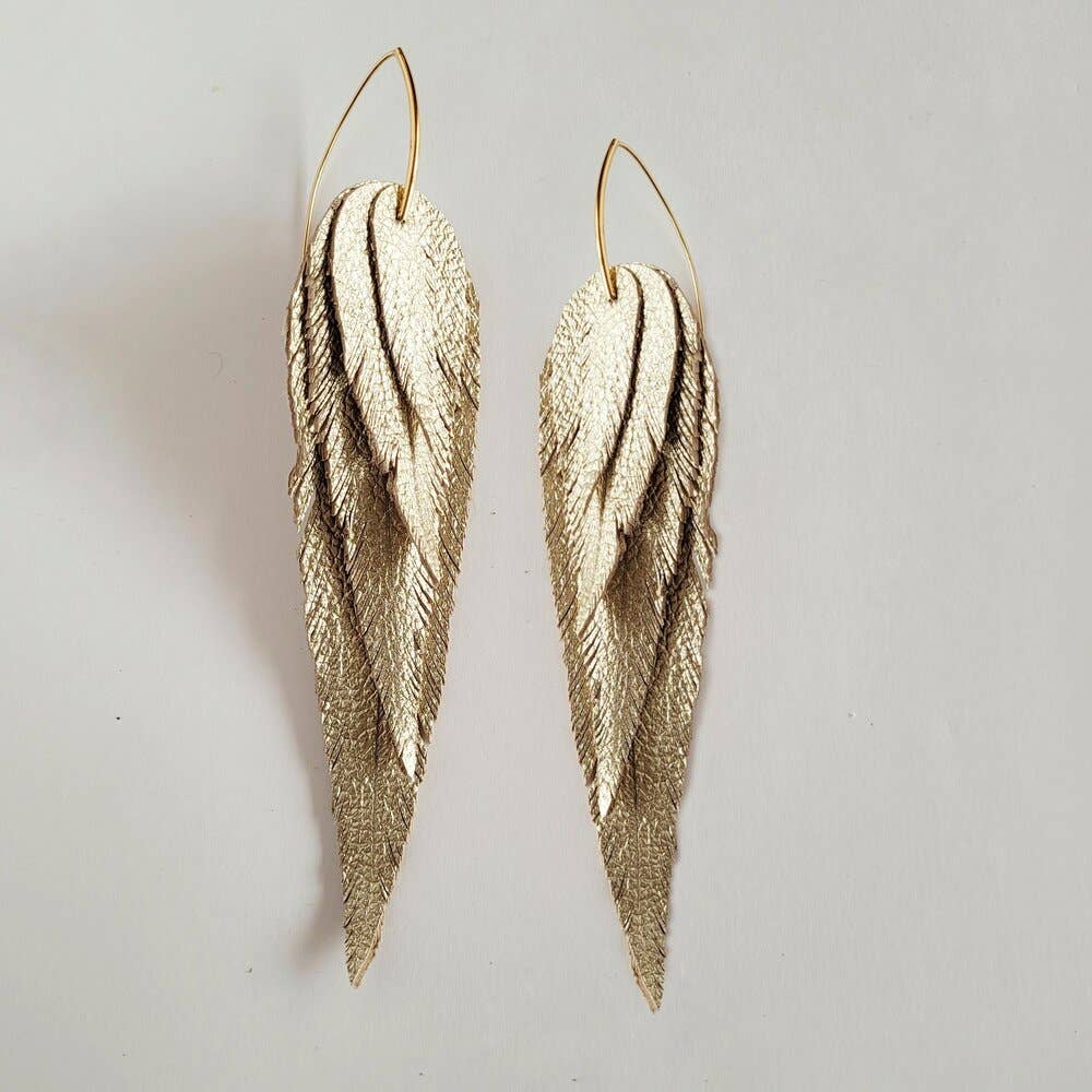 Handmade metallic Leather Feather Earrings