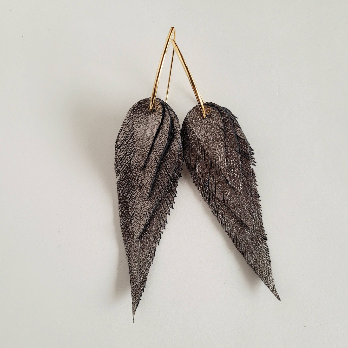 Handmade metallic Leather Feather Earrings