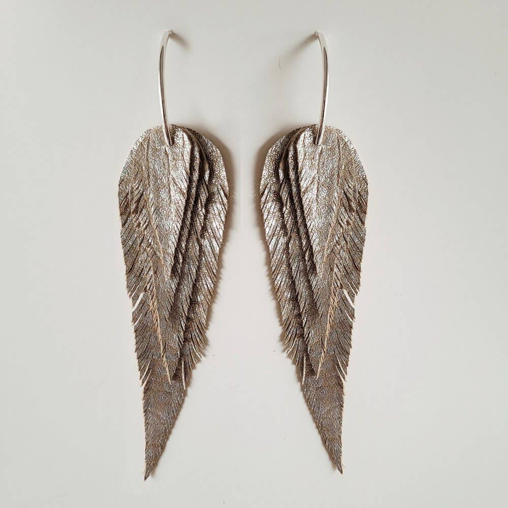 Handmade metallic Leather Feather Earrings