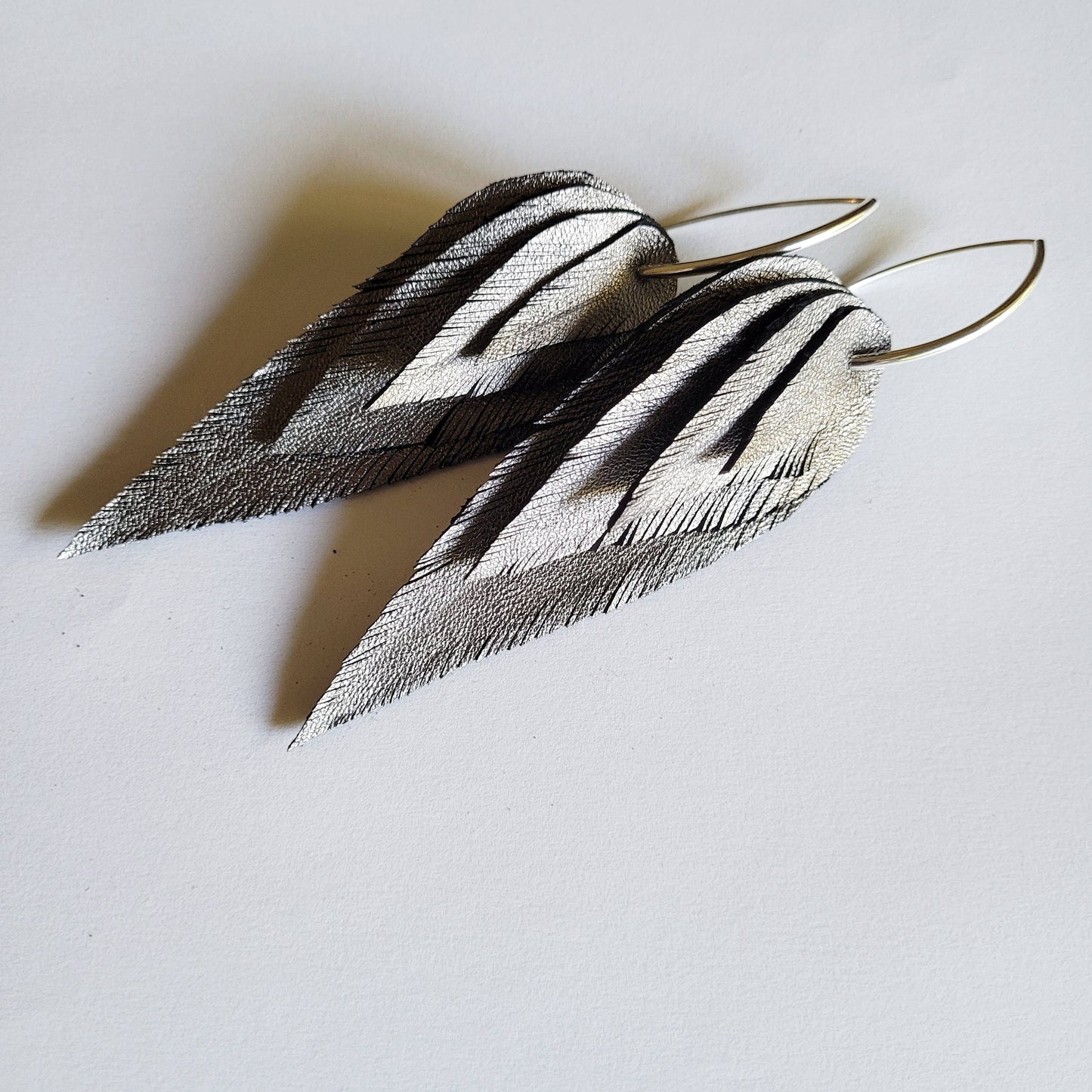 Handmade metallic Leather Feather Earrings