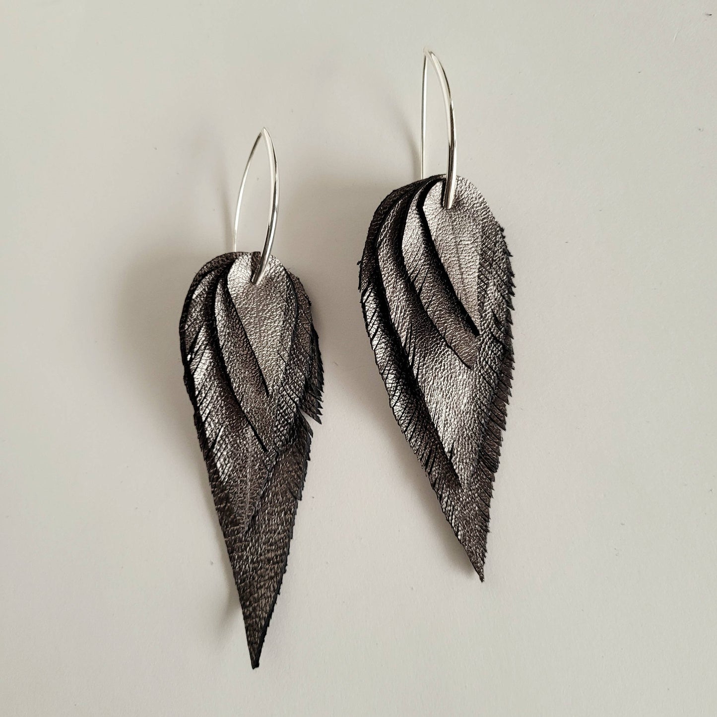 Handmade metallic Leather Feather Earrings