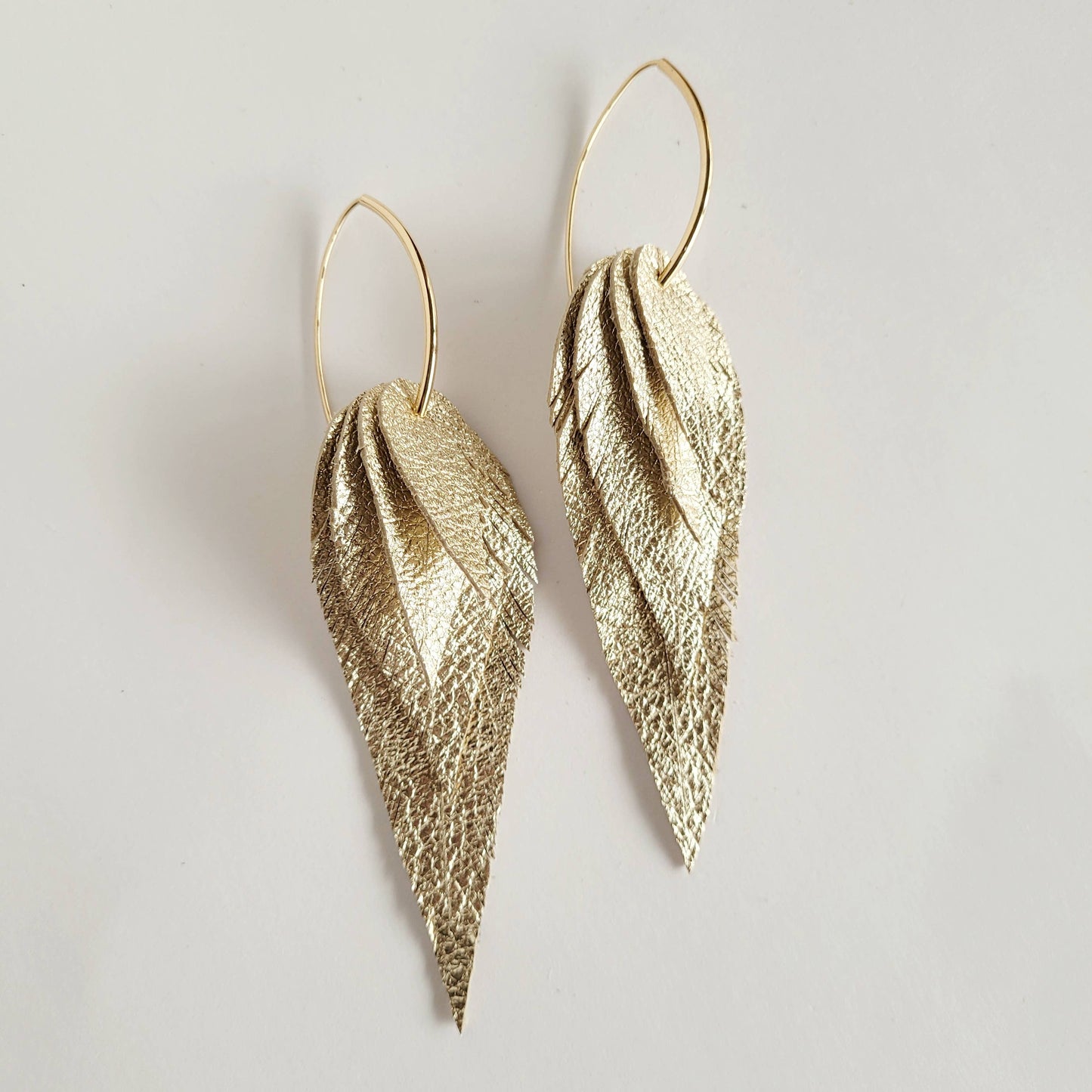 Handmade metallic Leather Feather Earrings